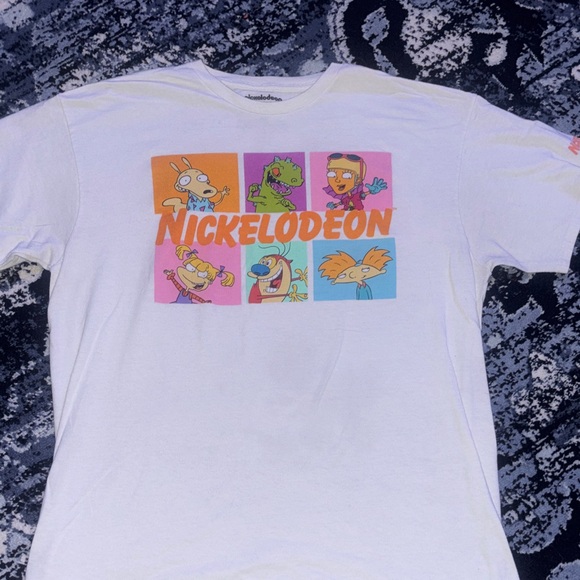 Nickelodeon White T-Shirt with Colorful Character Blocks - Picture 1 of 4